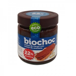 Biochoc crema de cacao con trozos de avellana 22% proteína