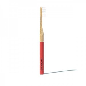Cepillo dental de bambú con cabezal renovable color rojo