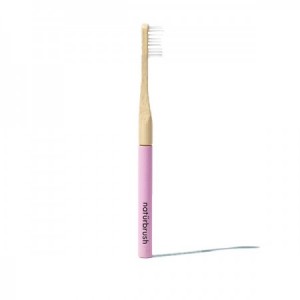 Cepillo dental de bambú con cabezal renovable color rosa