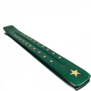 Incensario madera bronce verde estrellas