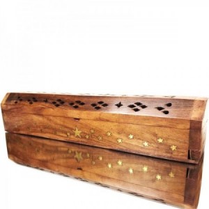 Incensario caja baúl madera estrellas-rejilla