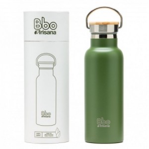 Botella termo BBO verde con tapón de bambú 500ml