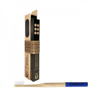 Cepillo dental adulto azul + estuche de bambú