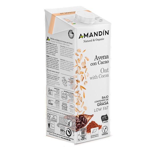 Bebida ecológica de avena con cacao 1L. Bebida ecológica de avena con cacao 1L.
