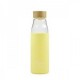 Botella de borosilicato con funda de silicona amarilla y tapón de bambú 500ml