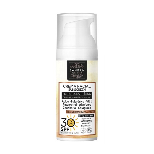 Crema Facial Filtro Solar Físico SPF30 Piel Normal, Grasa y Mixta