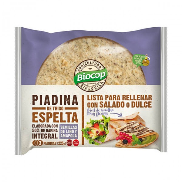 Piadina integral de trigo espelta con lino y amapola bio 225gr
