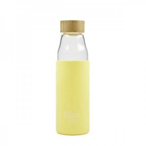 Botella de borosilicato con funda de silicona amarilla y tapón de bambú 500ml