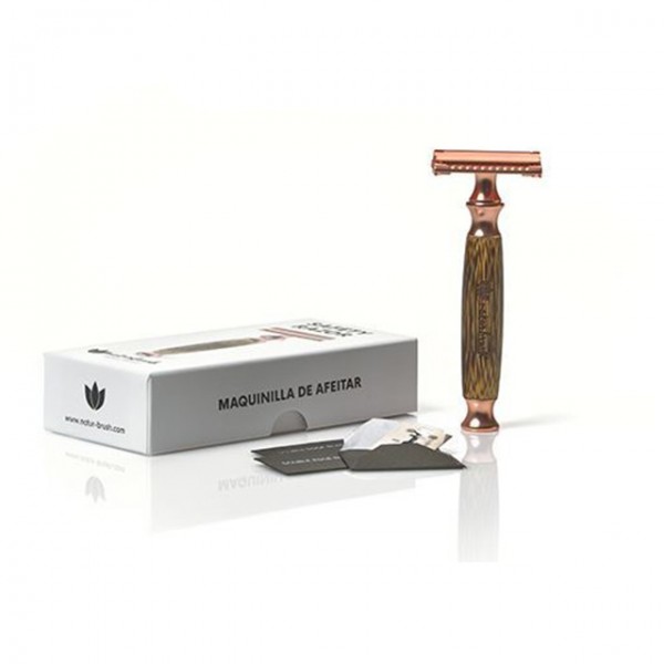 Maquinilla de afeitar de bambú color rosa