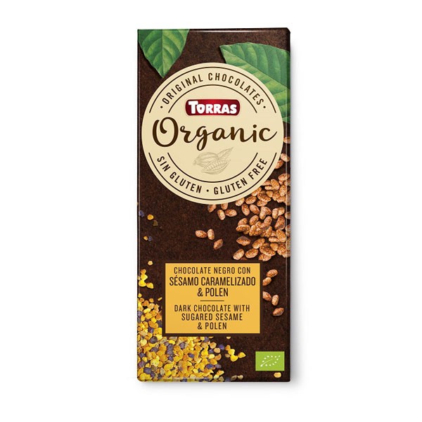 Chocolate negro con sésamo tostado y polen bio 100gr