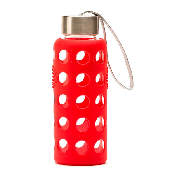 BOTELLA BOROSILICATO FUNDA SILICONA 300 Ml. - ROJO