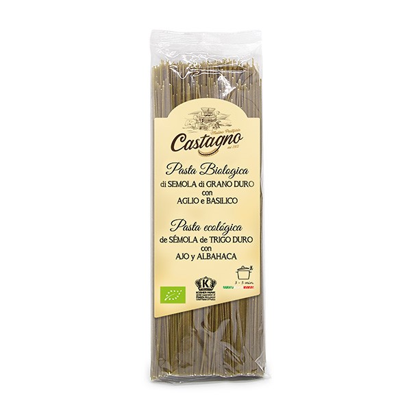 Espaguetis capellini de albahaca y ajo Bio 500gr.